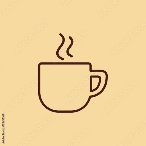 cup of coffee tea with steam line icon brown on creme