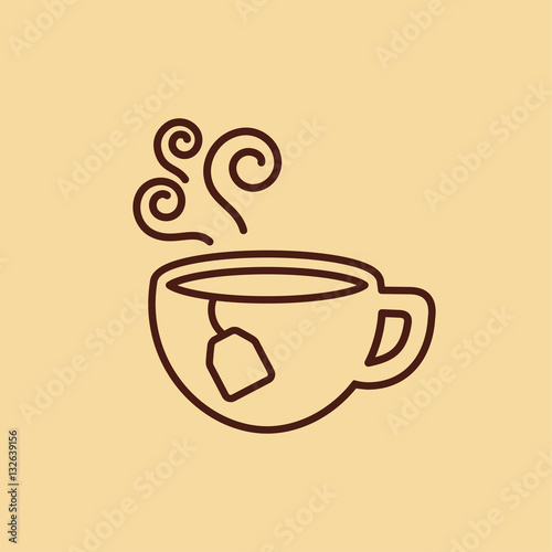 cup of tea with steam hot drink line icon brown on creme