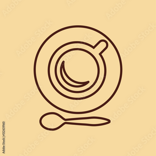cup of coffee tea with spoon line icon brown on creme