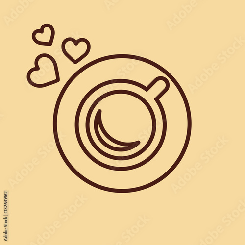 cup of coffee tea with hearts steam line icon  brown on creme
