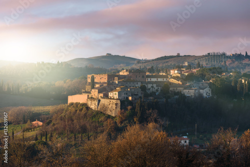 Panoramic view of the San Giovanni d'Asso in the Tuscan countrys