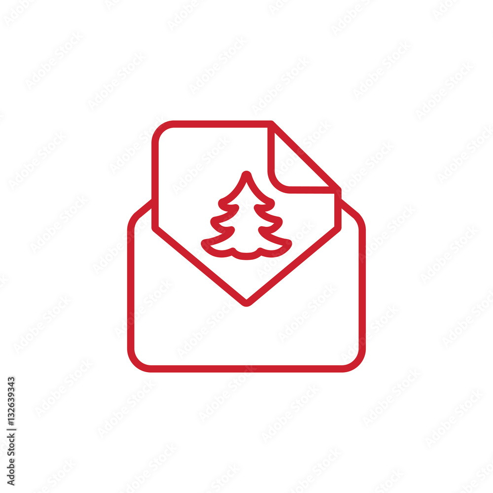 envelope email postcard card letter xmas christmas tree thin line red icon on white background envelope email postcard card letter xmas christmas tree thin line red icon on white background