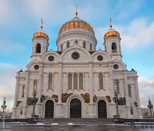 Moscow Cathedral of Christ the Savior at winter sunrise, Russia.
