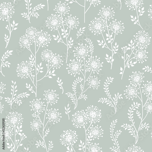 Floral white pattern. Leaves and flowers. Nature Herb background