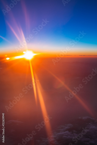 Sunset Over Mountains From Height Of Airplane, Plane