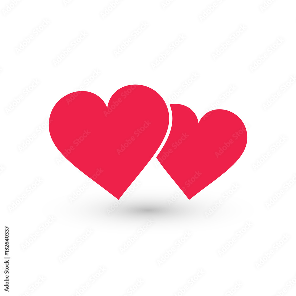 Two hearts icon, vector isolated love red smbol.