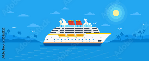 Cruise ship on blue background vector photo