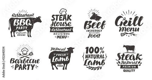 BBQ, barbecue, meat labels. Collection elements for menu design restaurant or cafe. Vector illustration