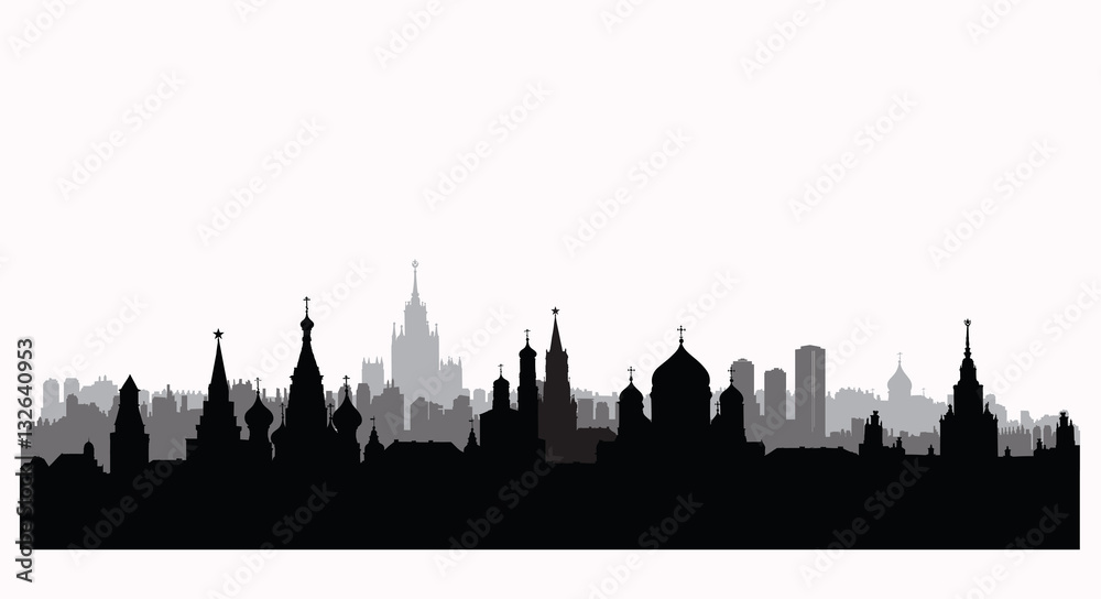 Moscow city buildings silhouette. Russian urban landscape. Moscowcityscape. Travel Russia background