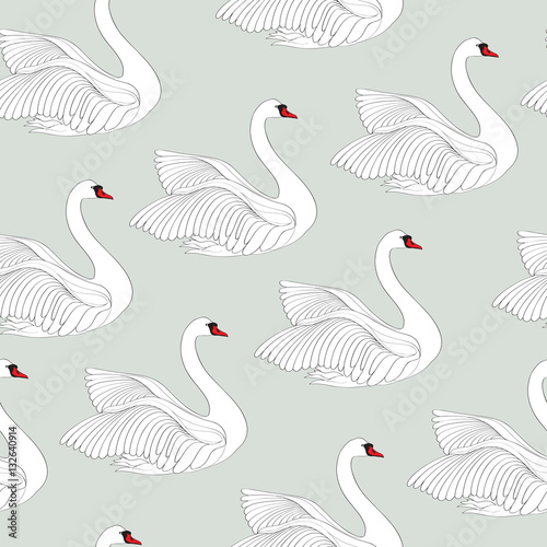 Sticker Seamless pattern with white swans