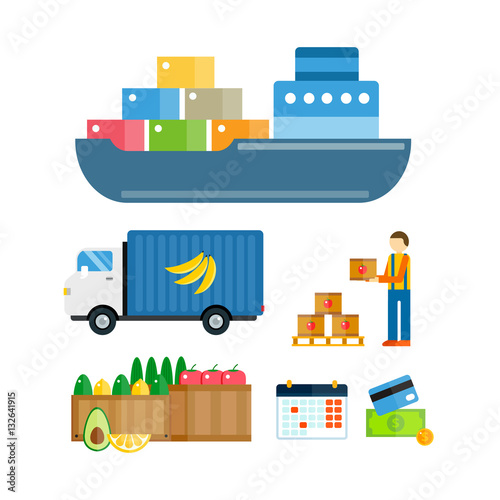 Import export fruits vector illustration.