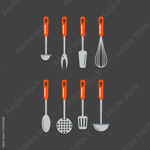 Kitchen home culinary equipment flat vector illustration.