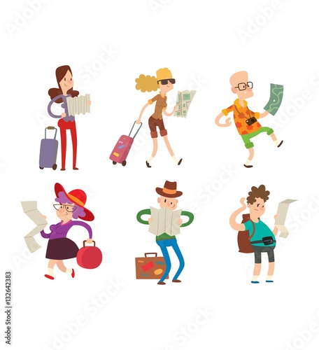 People with maps vector.