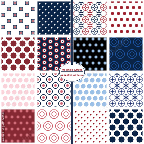 Red, white and blue polka dots. Polka dot seamless patterns for apparel, fabric, decor, backgrounds, gift wrap, scrapbooking and more. Circle prints.