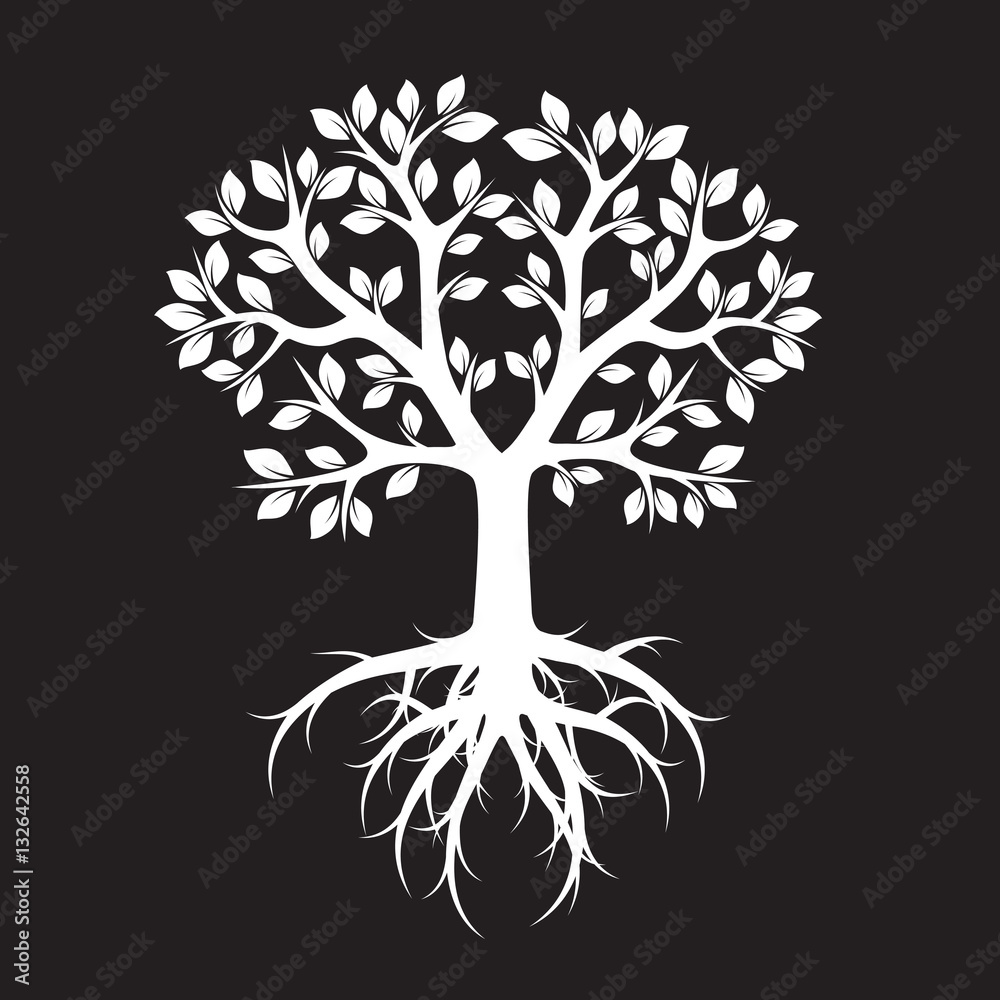 White Tree and Roots. Vector Illustration.