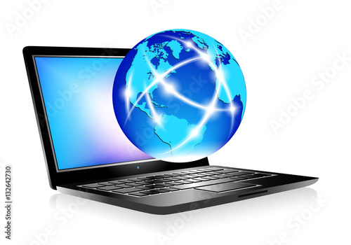 Laptop with Globe, Global Connections across the World
