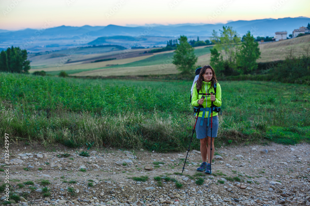 Fototapeta premium Girl trekker in campaign