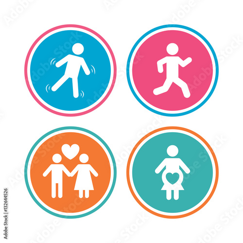 Women pregnancy icon. Human running symbol.
