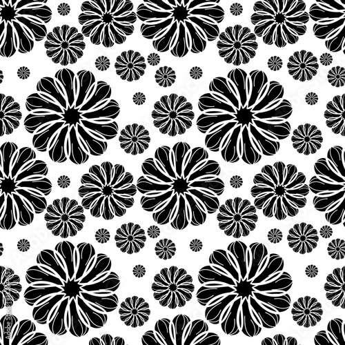 Black and white seamless floral pattern. Vector clip art.