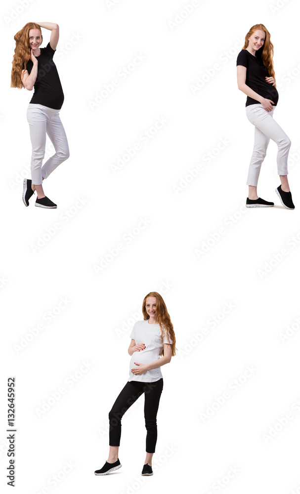 Pregnant woman in composite image isolated on white