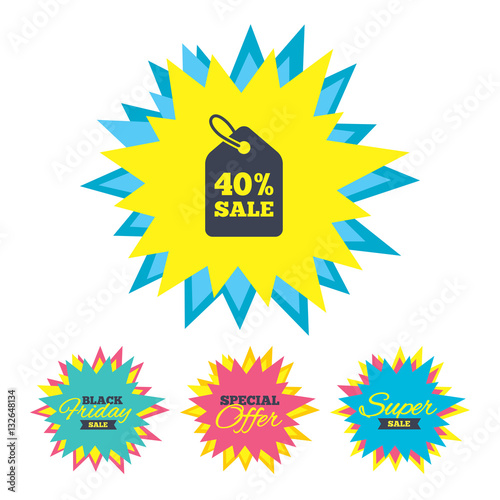 40 percent sale price tag sign icon.