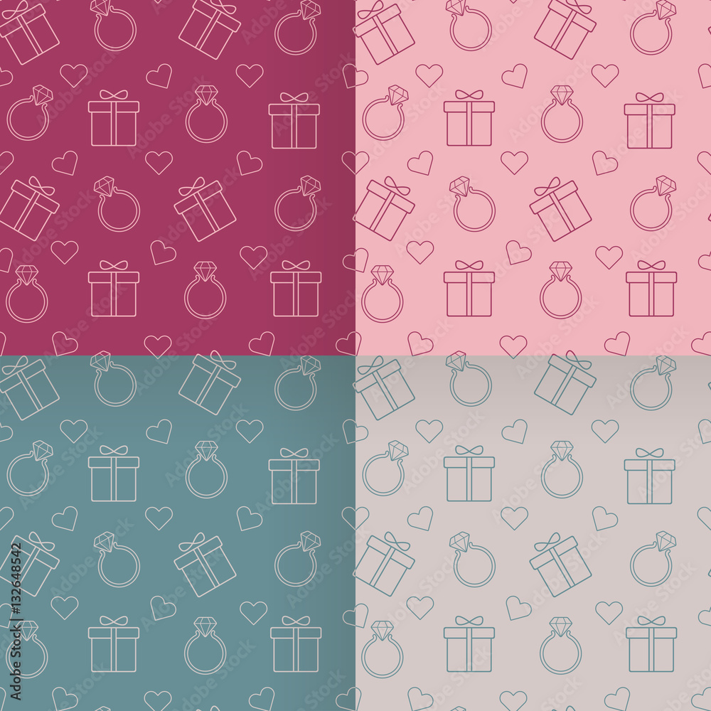 Valentine's Day gifts and rings vector patterns set. Valentine's Day gifts and rings vector patterns set.