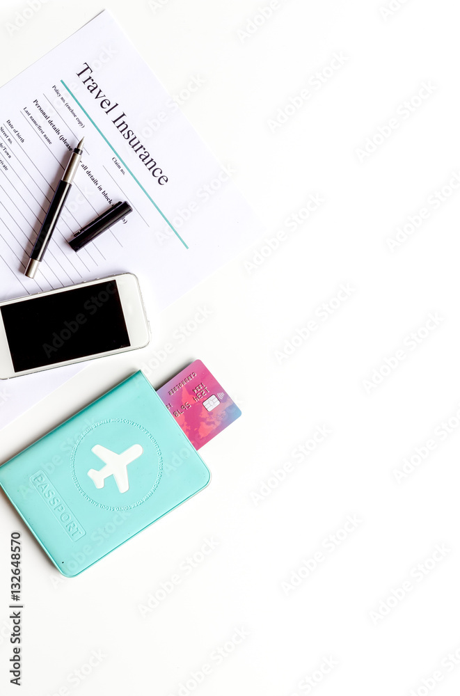 travel booking concept top view on white background mock up travel booking concept top view on white background mock up