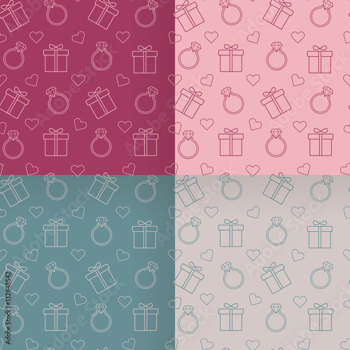 Valentine's Day gifts and rings vector patterns set.