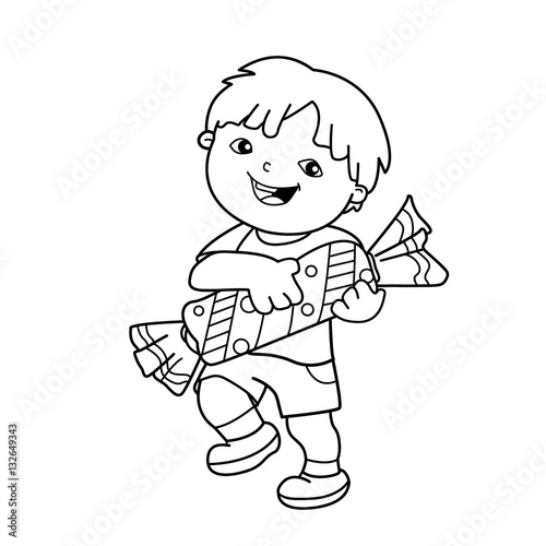 Coloring Page Outline Of cartoon boy with with candy. Coloring book for kids