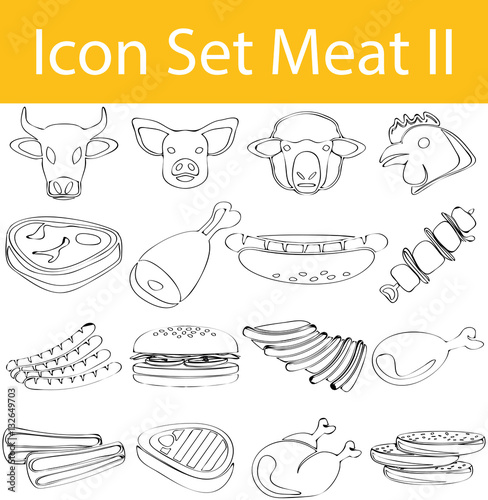 Drawn Doodle Lined Icon Set Meat II