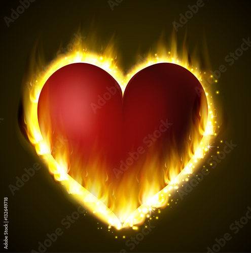 Flame heart on the dark