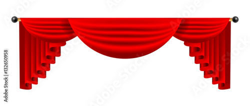 3d red luxury silk curtain, realistic interior decoration velvet