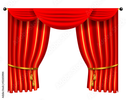 3d red luxury silk curtain, realistic interior decoration velvet