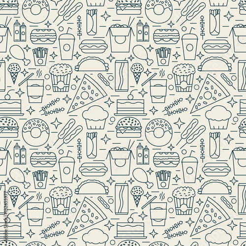 Vector seamless pattern of fast food