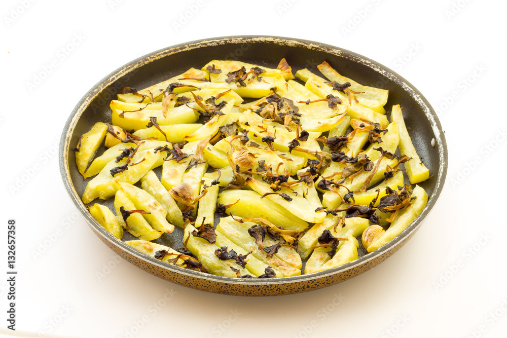Tasty appetizer of baked potatoes with mushrooms Tasty appetizer of baked potatoes with mushrooms