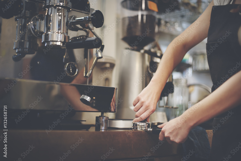 Coffee Machine Portafilter Steam Barista Shop Concept