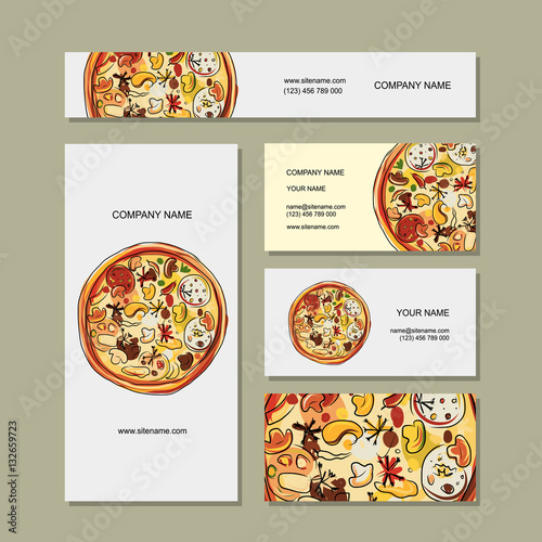 Business cards design with pizza sketch