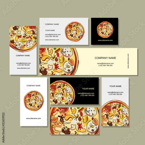 Business cards design with pizza sketch
