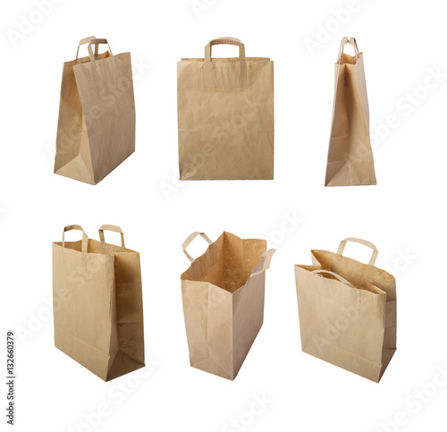Set of Brown paper bag isolate on white background