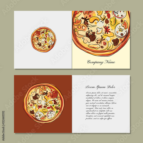 Greeting cards design with pizza sketch