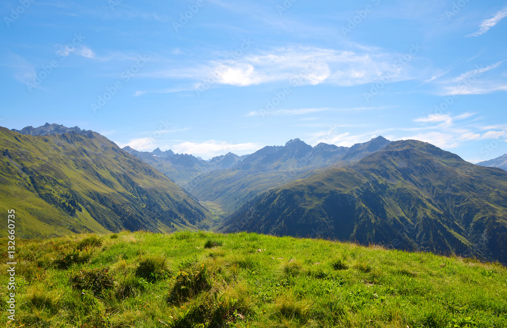 Summer landscape in Switzerland Alps - canton Graubunden.