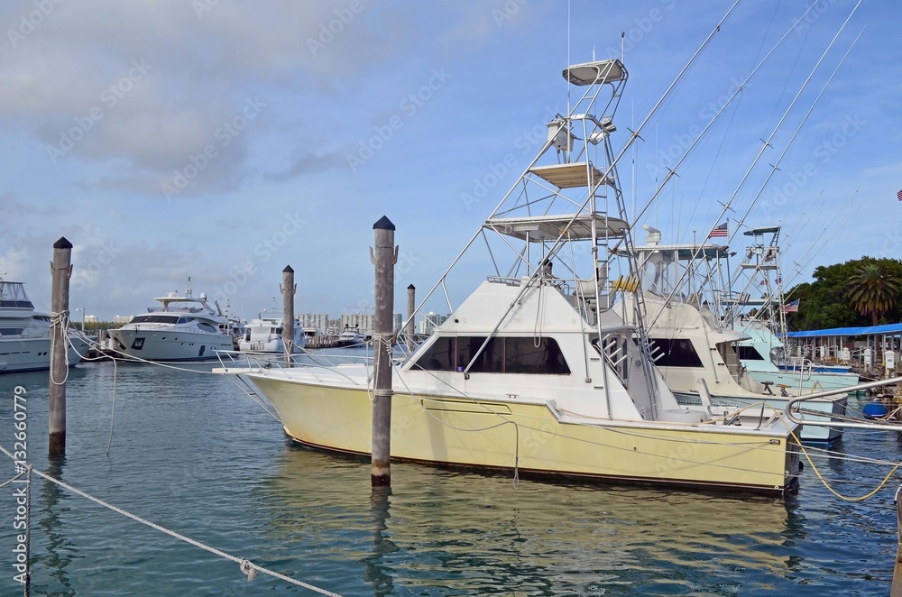 Sport fishing boats for charter docked at Haulover Marina in southeast Florida
