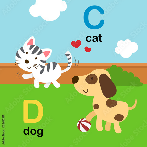 Alphabet Letter C-cat,D-dog,illustration