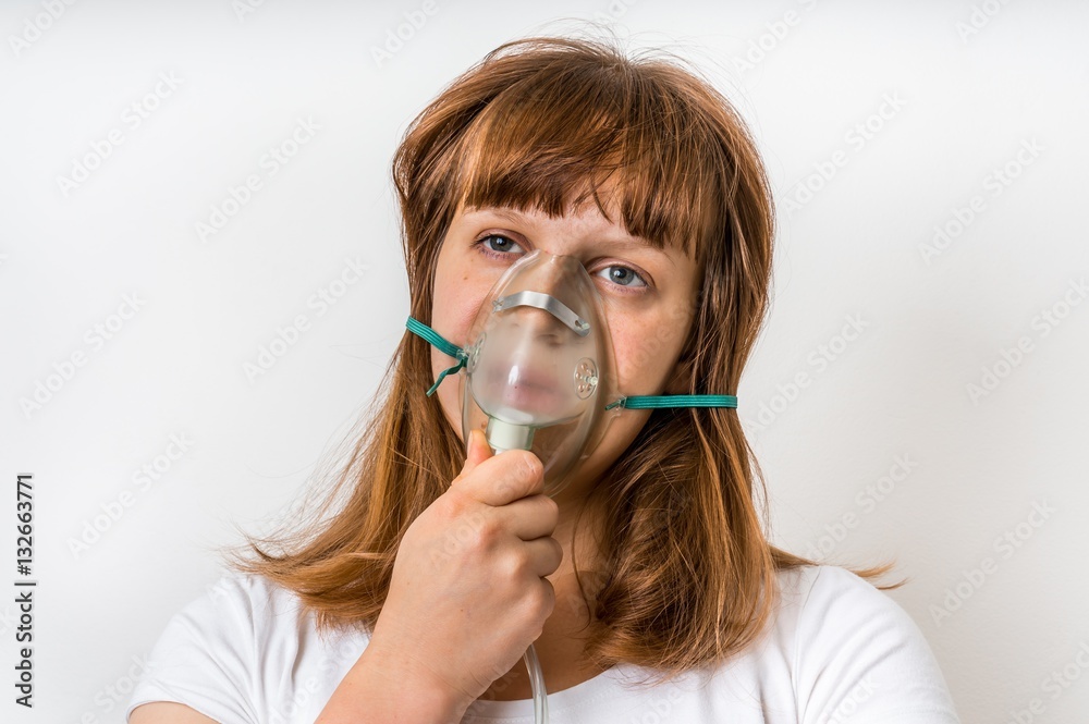 Diseased female patient with oxygen mask Diseased female patient with oxygen mask