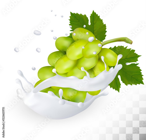 Green grape in a milk splash on a transparent background. Vector