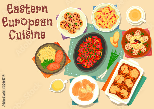 Eastern european cuisine icon with veggies, meat