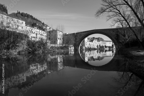 Fossombrone (Italy), a town with river bridge in Marche region 