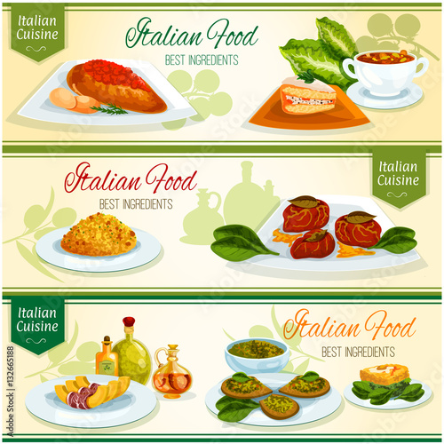 Italian cuisine lunch with dessert banner set