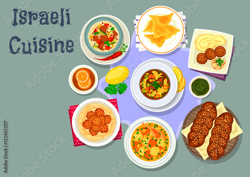 Israeli and jewish cuisine dinner dishes icon