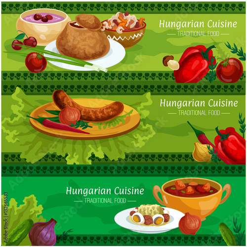 Hungarian cuisine meat dishes banner set